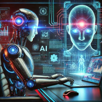 AI-powered robot working on documentation